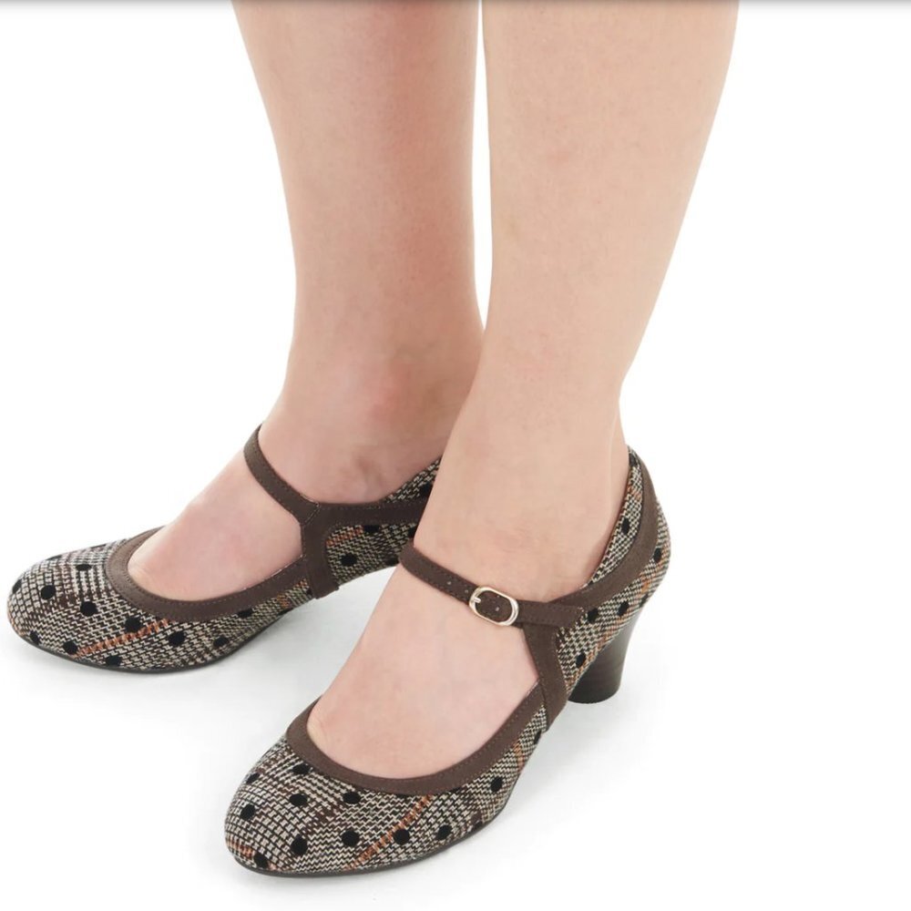 Ruby Shoo Lexi Plaid and Polkadot Tweed Mid Heel Mary Jane NWOT Size 6